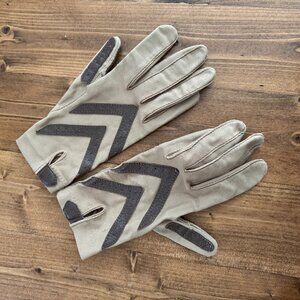Vintage Aris Isotoner Brown Camel Fleece Lined Gloves Suede Tan Trim Warm Ups